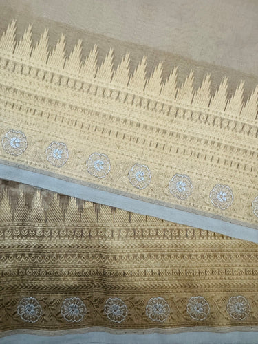 Banarasi Kora Tissue Organza Silk Saree | Golden Beige | Gold Zari | Handwoven | Ships from California